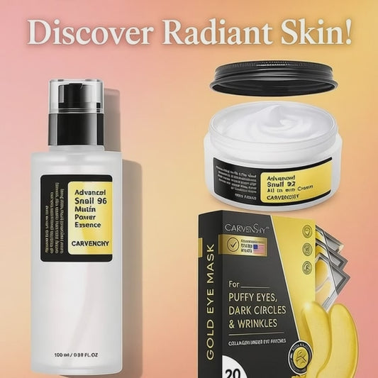 Advanced Snail Mucin 96 Power Essence + All-in-One Cream + Gold Collagen Eye Patches Set | Glass Skin in 7 Days