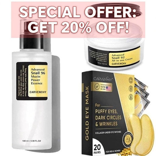 Advanced Snail Mucin 96 Power Essence + All-in-One Cream + Gold Collagen Eye Patches Set | Glass Skin in 7 Days